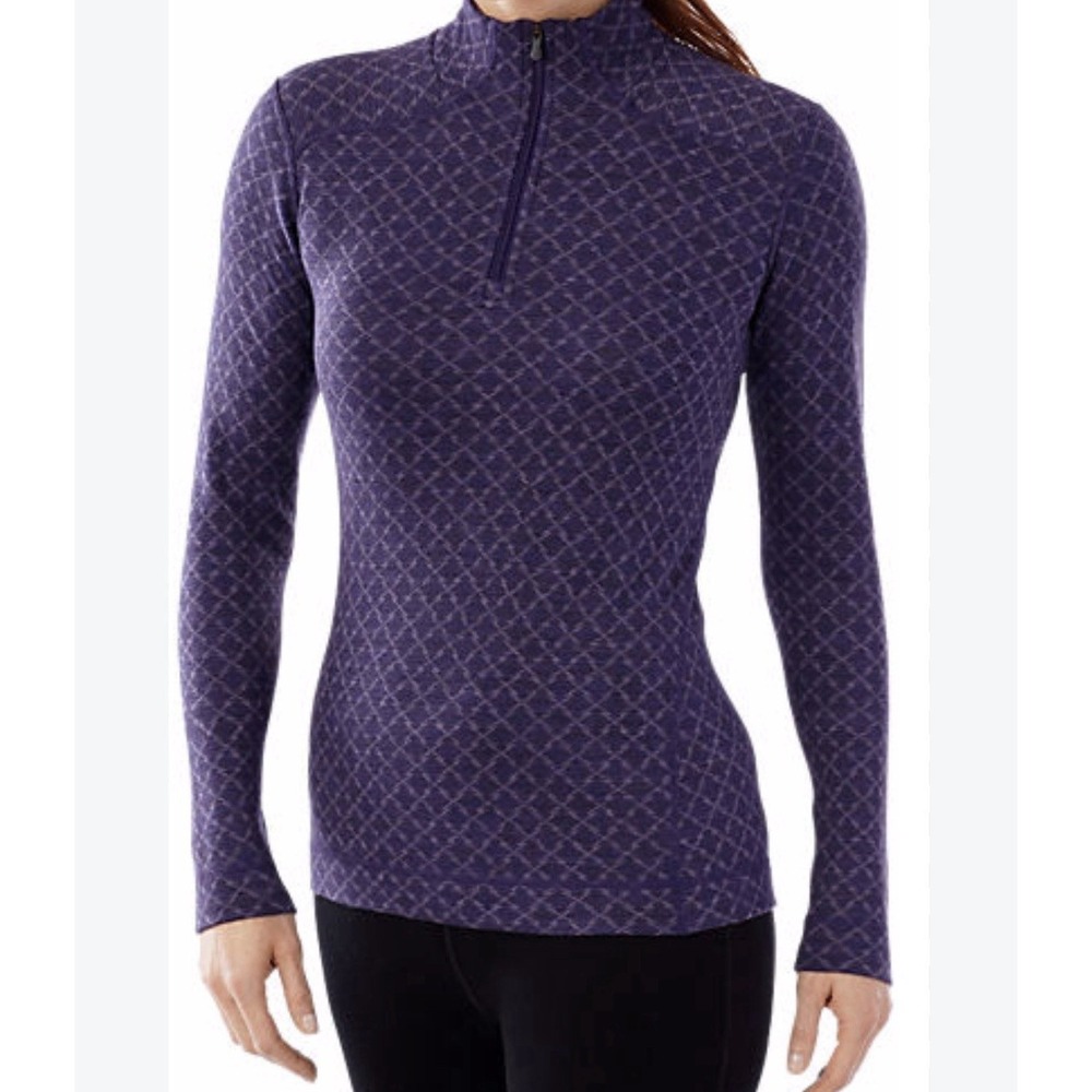 Smartwool Women's 100% Merino Wool Base Layer 1/4 Zip Purple Diamonds Size XS